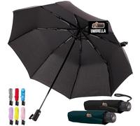 GORILLA GRIP Compact Stick Umbrella for Rain, Travel One-Click Automatic Open Close, Lightweight, Portable, US Designed Reinforced Fiberglass Ribs, Wind Resistant Easy Collapse, Black + Hunter Green