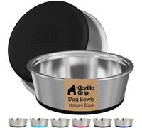 GORILLA GRIP Dog Bowls, Food Grade Stainless Steel, Set of 2, 4 Cup, Black
