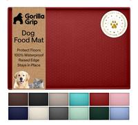 GORILLA GRIP Dog Food Mat, 100% Waterproof Silicone, 32x24 Red | Raised Edge Pet Feeding Mat, BPA Free, Contain Spills, Protects Floors, Placemats for Cats and Dogs Water Bowl
