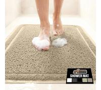GORILLA GRIP Exfoliating Loofah Shower Mat with Textured Backing, 35x16 Soft Foot Scrubber for Inside Bathtub, Quick Dry, Easy Drainage Bath Mats Help Keep Tub Floor Clean, Bathroom Essentials, Beige