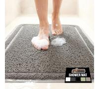 GORILLA GRIP Exfoliating Loofah Shower Mat with Textured Backing, 35x16 Soft Foot Scrubber for Inside Bathtub, Quick Dry, Easy Drainage Bath Mats Help Keep Tub Floor Clean, Bathroom Essentials, Gray