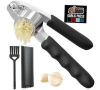 Gorilla Grip Garlic Press and Peel Set, Heavy Duty Mincer Tool, Easily Mince and Crush Garlics, Ginger, Nuts, Seeds, Large Ergonomic Handle, Peeler Included for Peeling Cloves, Kitchen Gadgets, Onyx