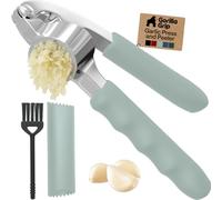 GORILLA GRIP Garlic Press and Peel Set, Heavy Duty Mincer Tool, Easily Mince and Crush Garlics, Ginger, Nuts, Seeds, Large Ergonomic Handle, Peeler Included, Peeling Cloves, Kitchen Gadgets, Mint