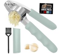 GORILLA GRIP Garlic Press and Peel Set, Heavy Duty Mincer Tool, Easily Mince and Crush Garlics, Ginger, Nuts, Seeds, Large Ergonomic Handle, Peeler Included, Peeling Cloves, Kitchen Gadgets, Mint