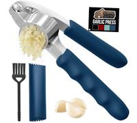 Gorilla Grip Garlic Press and Peel Set, Heavy Duty Mincer Tool, Easily Mince and Crush Garlics, Ginger, Nuts, Seeds, Large Ergonomic Handle, Peeler Included for Peeling Cloves, Kitchen Gadgets, Blue