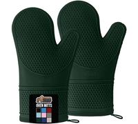 GORILLA GRIP Heat Resistant Durable Silicone Oven Mitts, BPA-Free Protective Grilling Potholders, Soft Cotton Lining, Flexible Waterproof Cooking Mitt Set, Kitchen Essentials, 12.5x8.3, Hunter Green