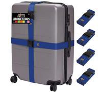 Gorilla Grip Heavy Duty 4 Pack Adjustable Luggage Straps for Suitcases, Easy to Identify Travel Belt Connector Holds Suitcase Together, Extends Life of Bag, Strap Connects Two Bags, Accessories Blue