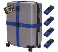 Gorilla Grip Heavy Duty 4 Pack Adjustable Luggage Straps for Suitcases, Easy to Identify Travel Belt Connector Holds Suitcase Together, Extends Life of Bag, Strap Connects Two Bags, Accessories Blue