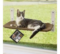 Gorilla Grip Heavy Duty Cordless Cat Window Perch, 6 Large Suction Cups, Strong Metal Frame Holds 30lbs, Foldable Indoor Hammock Bed with Reversible Washable Cover, Cats Seat Wall Shelves, Brown