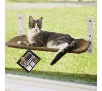 Gorilla Grip Heavy Duty Cordless Cat Window Perch, 6 Large Suction Cups, Strong Metal Frame Holds 30lbs, Foldable Indoor Hammock Bed with Reversible Washable Cover, Cats Seat Wall Shelves, Brown