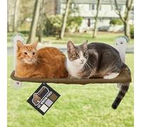 Gorilla Grip Heavy Duty Cordless Cat Window Perch, 6 Large Suction Cups, Strong Metal Frame Holds 40lbs, Foldable Indoor Hammock Bed with Reversible Washable Cover, Cats Seat Wall Shelves, Brown