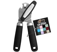 GORILLA GRIP Heavy Duty Handheld Manual Can Opener, Stainless Steel Bottle Lid Openers, Easily Open Cans, Sharp Blade Smooth Edge Cut, Easy Turn Knob for Senior Arthritis Hands, Kitchen Gadgets, Black