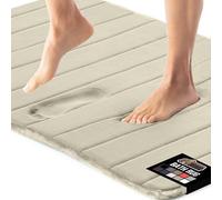 Gorilla Grip Memory Foam Bath Rug, Thick Soft Striped Bathroom Mat, Absorbent Decorative Mats, Machine Washable, Durable Backing, Luxurious Comfortable Rugs for Shower and Tub Floor, 24x17, Champagne
