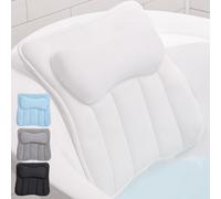 GORILLA GRIP Mesh Bath Pillow for Tub, 6 Powerful Suction Cups, Oversized Headrest with Breathable FlexComfort Technology for Neck, Head, Back Support, Luxury Machine Washable Bathtub Must Haves White