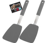 Gorilla Grip Nonstick Heat Resistant BPA-Free Silicone Spatula, Non Scratch Flexible Head for Pans, Slip Resistant Soft Rubber Handle, Stainless Steel Kitchen Spatulas, 2 Pack, 11.6 Inch, Gray