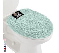 Gorilla Grip Original Shag Chenille Bathroom Toilet Lid Cover, 19.5 x 18.5 Inches, Large Size, Machine Washable, Ultra Soft Plush Fabric Covers, Fits Most Size Toilet Lids for Bathroom, Sea Blue