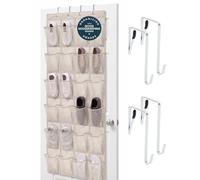 GORILLA GRIP Over the Door Shoe Organizer, 24 Large Pockets, Linen