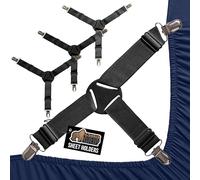 GORILLA GRIP Patent Pending Bed Sheet Straps, Adjustable Elastic Fasteners with Metal Clips, Keep in Place Fitted Bedding Holder, Easy Install Suspenders Mattress, Firm Tight Accessories, 4 Pack Black