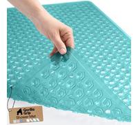 GORILLA GRIP Patented Bath Tub Shower Mat, Machine Washable Bathtub Floor Liner Mats, Suction Cups and Drain Holes to Keep Tubs Clean, Soft on Feet, Bathroom Essentials, 35x16 Inch, Clear Turquoise