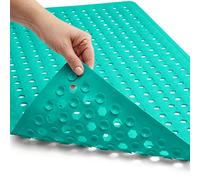 GORILLA GRIP Patented Bath Tub Shower Mat, Machine Washable Bathtub Floor Liner Mats, Suction Cups and Drain Holes to Keep Tubs Clean, Soft on Feet, Bathroom Essentials, 35x16 Inch, Turquoise Opaque