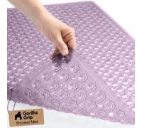 GORILLA GRIP Patented Bath Tub Shower Mat, Machine Washable Bathtub Floor Liner Mats, Suction Cups and Drain Holes to Keep Tubs Clean, Soft on Feet, Bathroom Essentials, 35x16 Inch, Clear Purple