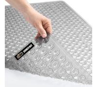 GORILLA GRIP Patented Bath Tub Shower Mat, 35x16 Washable Bathtub Floor Mats, Suction Cups and Drain Holes to Keep Tubs Clean, Gray