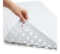 GORILLA GRIP Patented Bath Tub Shower Mat, Machine Washable Bathtub Floor Liner Mats, Suction Cups and Drain Holes to Keep Tubs Clean, Soft on Feet, Bathroom Essentials, 35x16 Inch, White