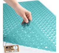 GORILLA GRIP Patented Bath Tub Shower Mat, Machine Washable Bathtub Floor Liner Mats, Suction Cups and Drain Holes to Keep Tubs Clean, Soft on Feet, Bathroom Essentials, 35x16 Inch, Clear Turquoise