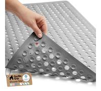 GORILLA GRIP Patented Bath Tub Shower Mat, Machine Washable Bathtub Floor Liner Mats, Suction Cups and Drain Holes to Keep Tubs Clean, Soft on Feet, Bathroom Essentials, 35x16 Inch, Gray Opaque
