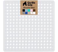 Gorilla Grip Patented Shower and Bathtub Mat, 21x21, Small Square Shower Stall Floor Mats with Suction Cups and Drainage Holes, Machine Washable and Soft on Feet, Bathroom Accessories, White