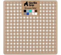 GORILLA GRIP Patented Square Shower Stall Mat, Small Bathtub Floor Mats for Stand Up Showers, Suction Cups and Drainage Holes, Machine Wash, Soft on Feet, Bathroom Accessories 21x21 Inch, Beige Opaque