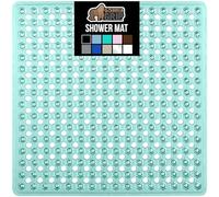 Gorilla Grip Patented Square Shower Stall Mat, Small Bathtub Floor Mats for Stand Up Showers with Suction Cups and Drainage Holes, Machine Wash, Soft on Feet, Bathroom Accessories 21x21 Inch, Green