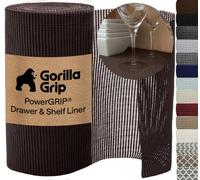 GORILLA GRIP powerGRIP Drawer Shelf and Cabinet Liner, Thick Strong Hold, Non-Adhesive Liners Protect Kitchen Cabinets and Cupboard, Bathroom Drawers, Easy Install, Breathable Mat, 17.5" x30', Brown