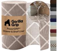 GORILLA GRIP powerGRIP Drawer Shelf and Cabinet Liner, Thick Strong Hold, Non-Adhesive Liners Protect Kitchen Cabinets and Cupboard, Bathroom Drawers, Easy Install, Breathable Mat, 12" x10', Beige