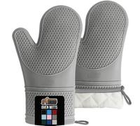 Gorilla Grip Premium Silicone Non Slip Oven Mitt Set, Soft Flexible Oven Gloves, Professional Heat Resistant Kitchen Cooking Mitts, Protect Hands from Hot Surfaces, Cookie Sheets, Gray Pair, Set of 2