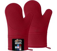 Gorilla Grip Premium Silicone Non Slip Oven Mitt Set, Soft Flexible Oven Gloves, Professional Heat Resistant Kitchen Cooking Mitts, Protect Hands from Hot Surfaces, Cookie Sheets, Red Pair, Set of 2