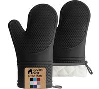 Gorilla Grip Premium Silicone Slip Resistant Oven Mitt Set, Soft Flexible Oven Gloves, Heat Resistant Kitchen Cooking Mitts, Protect Hands from Hot Surfaces, Cookie Sheets, Black Pair, Set of 2