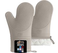Gorilla Grip Premium Silicone Slip Resistant Oven Mitt Set, Soft Flexible Oven Gloves, Heat Resistant Kitchen Cooking Mitts, Protect Hands from Hot Surfaces, Cookie Sheets, Almond, Set of 2