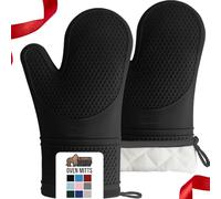 Gorilla Grip Premium Silicone Slip Resistant Oven Mitt Set, Soft Flexible Oven Gloves, Heat Resistant Kitchen Cooking Mitts, Protect Hands from Hot Surfaces, Cookie Sheets, Black Pair, Set of 2