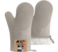 Gorilla Grip Premium Silicone Slip Resistant Oven Mitt Set, Soft Flexible Oven Gloves, Heat Resistant Kitchen Cooking Mitts, Protect Hands from Hot Surfaces, Cookie Sheets, Almond, Set of 2