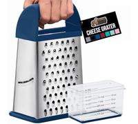 Gorilla Grip Professional 100% BPA Free 4-Sided Cheese Grater, Stainless Steel XL Box Graters with Ergonomic Handle, Parmesan Shredder, Ginger Carrot Slicer, Dishwasher Safe, Includes Container, Blue
