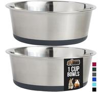 GORILLA GRIP Set of 2 Dog Bowls, Heavy Duty Metal Food and Water Bowl for Feeding Dogs and Cats, Dishwasher Safe, Rust Resistant Stainless Steel, BPA Free Rubber Base, Holds 1 Cup (8 fl oz), Gray