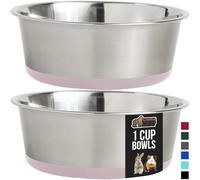 GORILLA GRIP Set of 2 Dog Bowls, Heavy Duty Metal Food and Water Bowl for Feeding Dogs and Cats, Dishwasher Safe, Rust Resistant Stainless Steel, BPA Free Rubber Base, Holds 1 Cup (8 fl oz), Lt Pink