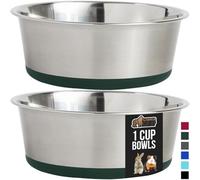 GORILLA GRIP Set of 2 Dog Bowls, Heavy Duty Metal Food and Water Bowl for Feeding Dogs and Cats, Dishwasher Safe, Rust Resistant Stainless Steel, BPA Free Rubber Base, Holds 1 Cup (8 fl oz), Green