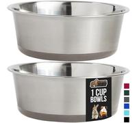 GORILLA GRIP Set of 2 Dog Bowls, Heavy Duty Metal Food and Water Bowl for Feeding Dogs and Cats, Dishwasher Safe, Rust Resistant Stainless Steel, BPA Free Rubber Base, Holds 1 Cup (8 fl oz), Beige