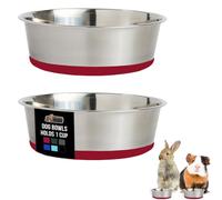GORILLA GRIP Set of 2 Dog Bowls, Heavy Duty Metal Food and Water Bowl for Feeding Dogs and Cats, Dishwasher Safe, Rust Resistant Stainless Steel, BPA Free Rubber Base, Holds 1 Cup (8 fl oz), Red