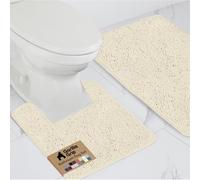Gorilla Grip Soft Chenille Area Rug Set, 2 Piece Sets, Toilet Base Mat & 30x20 Mat, Absorbent Washable Mats, Microfiber Dries Quickly, Bath Rugs for Tub, Bathroom, Ivory