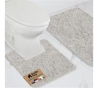 Gorilla Grip Soft Chenille Area Rug Set, 2 Piece Sets, Toilet Base Mat & 30x20 Mat, Absorbent Washable Mats, Microfiber Dries Quickly, Bath Rugs for Tub, Bathroom, Lt Gray