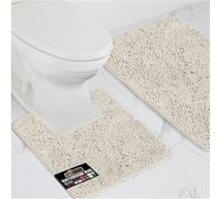 Gorilla Grip Soft Chenille Area Rug Set, 2 Piece Sets, Toilet Base Mat & 30x20 Mat, Absorbent Washable Mats, Microfiber Dries Quickly, Bath Rugs for Tub, Bathroom, Ivory