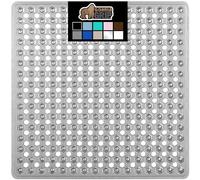 GORILLA GRIP Patented Square Shower Stall Mat, Small Bathtub Floor Mats for Stand Up Showers with Suction Cups and Drainage Holes, Machine Washable, Soft on Feet, Bathroom Accessories 21x21 Inch, Gray